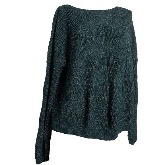 Anthropologie Womens Green Pullover Cable Knit Sweater Cotton Wool Blend Large - Picture 10 of 11